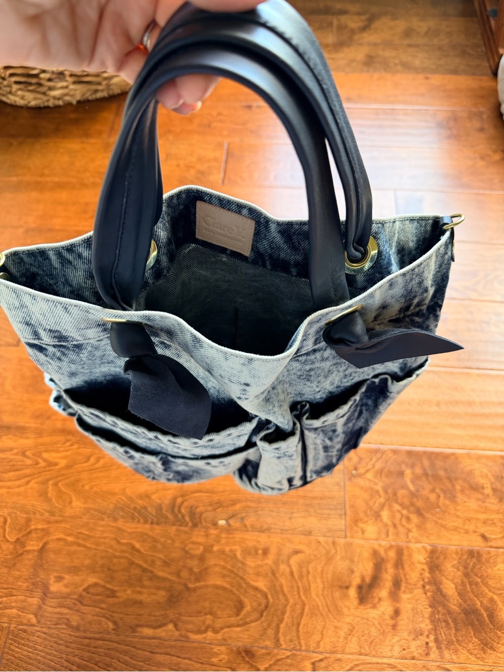 Clare V. Navy Tie-Handle Bucket Bag in Denim Wash - Picture 5 of 8